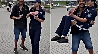 Kadın polisi kucağına alıp döndürdü! Tepki çeken görüntülere ağır yaptırım