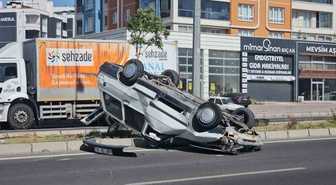 Takla atan otomobilden burnu bile kanamadan çıktı