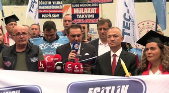 TEÇ-SEN üyeleri MEB önünden seslendi: 'MEB’de görev yapan eğitim çalışanlarının statüsü güçlendirilmelidir'