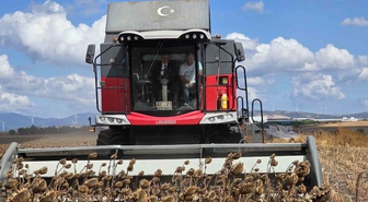 Bandırma Kaymakamı Öztürk, Beyköy'de biçerdöverle ayçiçeği hasadına katıldı