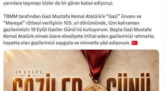 İletişim Başkanı Duran, Atatürk'e Gazi ünvanı verilişinin 105. yılında mesaj paylaştı