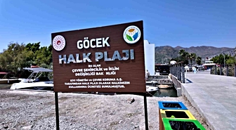 Bakan Kurum, Göcek'te teknelerden temizlenen ücretsiz halk plajını hizmete açtı