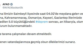 Adana Saimbeyli'de 5.0 büyüklüğünde deprem oldu, olumsuz durum bulunmuyor