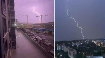 Ankara'da gök gürültülü sağanak trafiği aksattı, şimşekler cep telefonuyla kaydedildi
