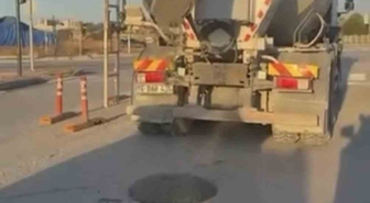 Bursa Nilüfer'de beton mikserinden yola beton döküldü, sürücüler zor anlar yaşadı