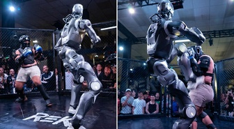 Terminatör dövüşü gerçek oldu: İnsansı robot ringe çıktı, insan rakibini yere serdi