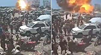 Yemen'de pazar yerine saldırı! Büyük patlama kamerada