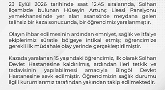 Bingöl Valiliği Solhan'daki asansör kazasında bir öğrencinin yaralandığını bildirdi