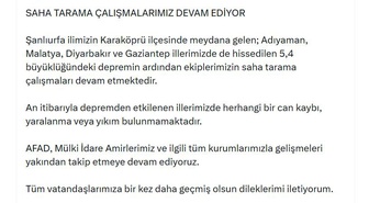Bakan Çiftçi, Karaköprü'deki 5.4'lük depremde yaralanma ve yıkım olmadığını söyledi