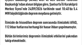 Elazığ Valiliği, Şanlıurfa depremi sonrası 112'ye hasar ihbarı yapılmadığını bildirdi