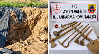 Aydın Nazilli'de çilek bahçesinde kaçak kazı yapan 6 şüpheli suçüstü yakalandı