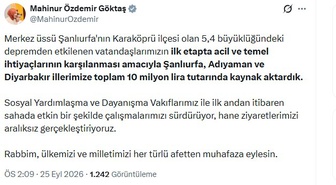 Bakan Göktaş, Şanlıurfa depremi için 10 milyon lira aktarıldığını açıkladı