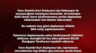 Elazığspor'a Güzide Gebzespor deplasmanında ayrılan bin 200 bilet tükendi