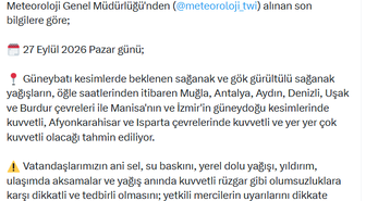 İçişleri Bakanlığı 27 Eylül'de güneybatıda ani sel ve su baskınına karşı uyardı