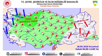 Meteoroloji Genel Müdürlüğü kuvvetli yağış ve 40-60 km rüzgar için uyardı