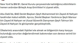 Dışişleri Bakanı Fidan, BAE ziyaretinde Devlet Başkanı tarafından kabul edildi