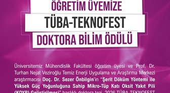 NÖHÜ'lü Doç. Dr. Önbilgin, 2026 TÜBA-TEKNOFEST Doktora Bilim Ödülü'nde birinci oldu