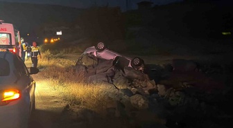 Ankara Bala'da takla atan otomobilin sürücüsü kazadan burnu kanamadan kurtuldu