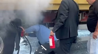 Bolu'da tırın arka lastikleri alev aldı, yangın beton mikseri suyuyla söndürüldü