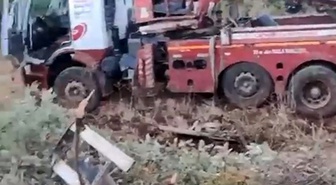 Kontrolden çıkan vinç Batman Gercüş'te şarampole yuvarlandı, sürücü yaralandı
