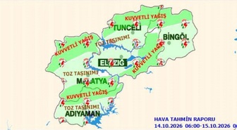 Meteoroloji 13. Bölge, Elazığ için kuvvetli yağış ve toz taşınımı uyarısı yaptı