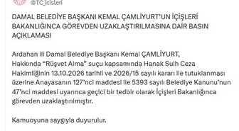 Ardahan Damal Belediye Başkanı Çamliyurt rüşvetten tutuklanıp görevden uzaklaştırıldı