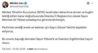 CHP Sözcüsü Sarı, Mehmet Ali Yüksel'in CHP İstanbul İl Başkanı olduğunu açıkladı