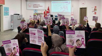 Bayburt'ta meme kanseri farkındalık eğitiminde ücretsiz tarama programları anlatıldı.