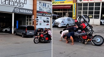 Gaziantep'te 5 kişinin bindiği motosiklet böyle devrildi
