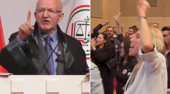 İstanbul Barosu Genel Kurulu'nda Kaboğlu'nun konuşması sonrası sloganlar yükseldi
