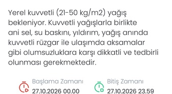 Meteoroloji Denizli'de 27 Ekim'de kuvvetli yağış için uyardı