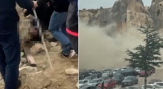Kapadokya'da peribacası çöktü! İlk görüntüler korkunç