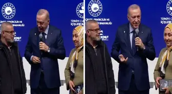 Cumhurbaşkanı Erdoğan, sahneye çağırdığı depremzedenin mesleğini duyunca kayıtsız kalamadı