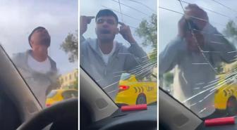 Sinir krizi geçiren taksici kendine vurup aracın camını kırdı