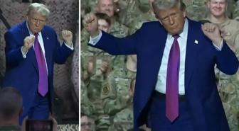 Trump Katar'daki ABD askerlerine moral vermek için dans etti