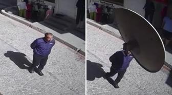 Yolda yürüyen vatandaşın üzerine çanak anten düştü