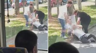 Trafikte boğazına kemer geçirdiği adamı yerde sürükledi