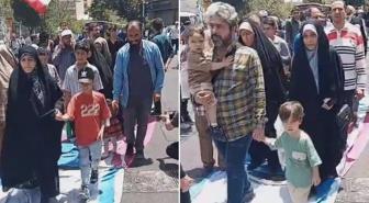Tahran'da halk, ABD ve İsrail bayraklarını ayaklarıyla çiğnedi