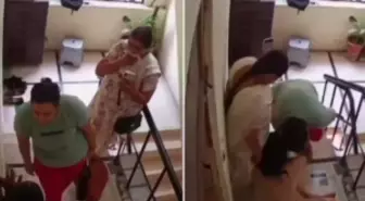 Kaynanasını darp edip merdivenlerden attı, annesi videoya çekti
