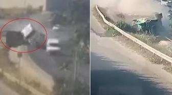 5 kişinin öldüğü feci kaza kamerada! Yolda giden otomobilin üstüne dorse düştü