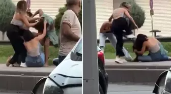 Kadınlar sokak ortasında saç başa kavga etti