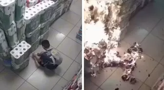 Markete gitti, tuvalet kağıdı reyonunu ateşe verdi! O anlar kameralarda
