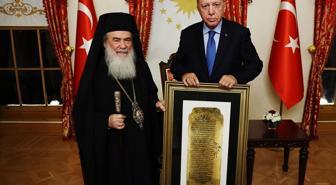 Cumhurbaşkanı Erdoğan, Kudüs Rum Patriği Giannopoulos'u kabul etti