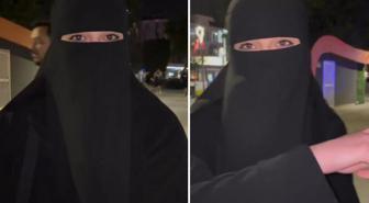 Yanı başındaki iki farklı görüntüyü gösteren çarşaflı kadın, isyan etti