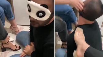 İnfial yaratan görüntü! 3 kadın 1 erkeği köle gibi kullandı