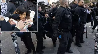 Polis şiddetine tepki yağdı! Almanya'daki 100 bin kişilik Filistin yürüyüşe çok sert müdahale
