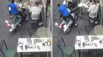 Elektrikli bisikletiyle, yemek yiyenlerin arasına daldı