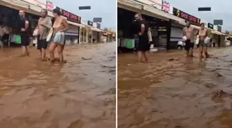 Fethiye'yi sel vurdu! Ölüdeniz Çarşısı'nda yollar göle döndü