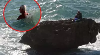 Kayalıkta mahsur kaldı, ekipleri beklemekten sıkılınca kendi kendini kurtardı