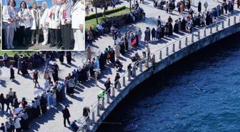 İstanbul Üsküdar'da binlerce kadın Gazze için sessiz zincir oluşturdu